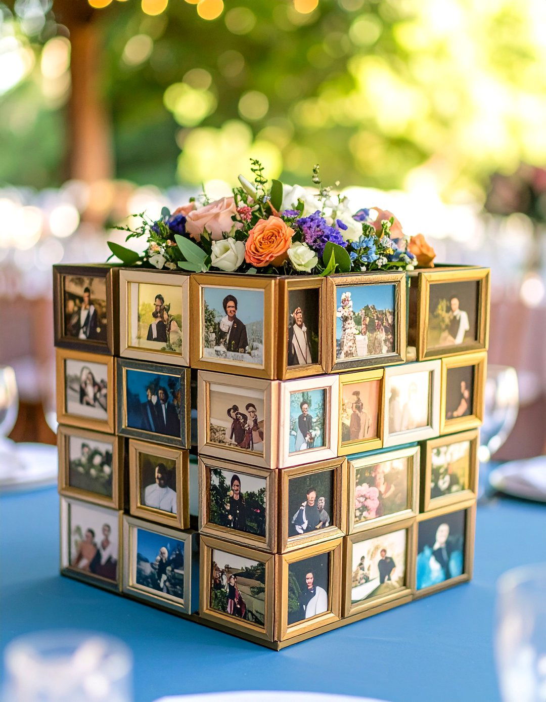 Memory Lane Photo Frame Centerpiece - 25 non-floral wedding centerpiece ideas