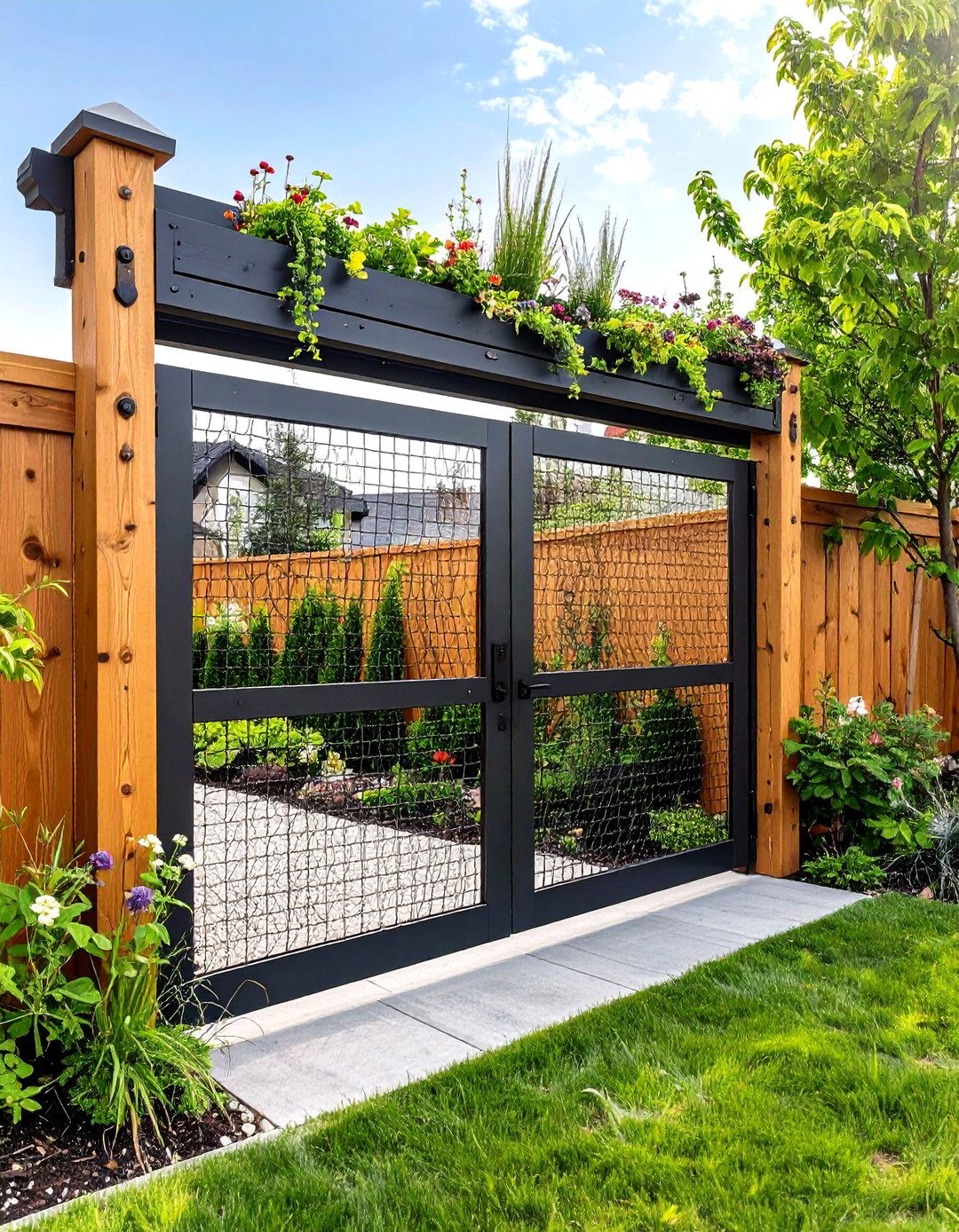 Mesh Wire and Timber Fence Gate for Urban Gardens - 25 Fence Gate Ideas