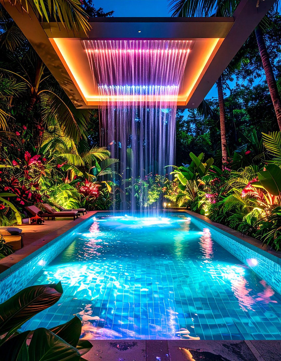 Mesmerizing Rain Curtain Overhang - 25 lagoon pool ideas