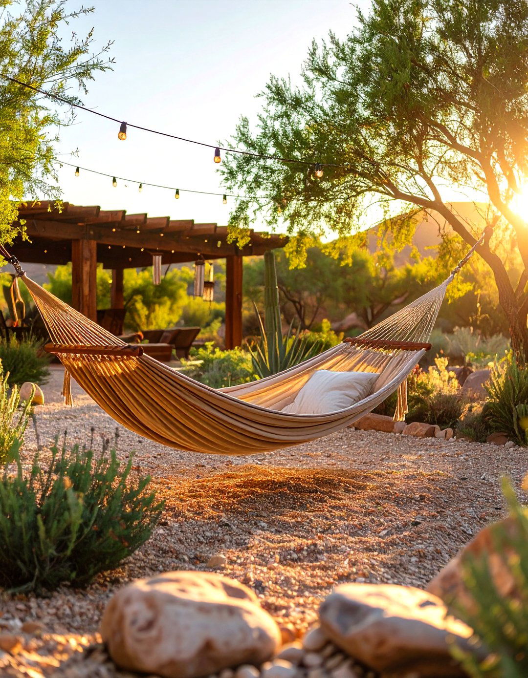 Mesquite Shaded Hammock Break in the Backyard - 25 arizona backyard ideas