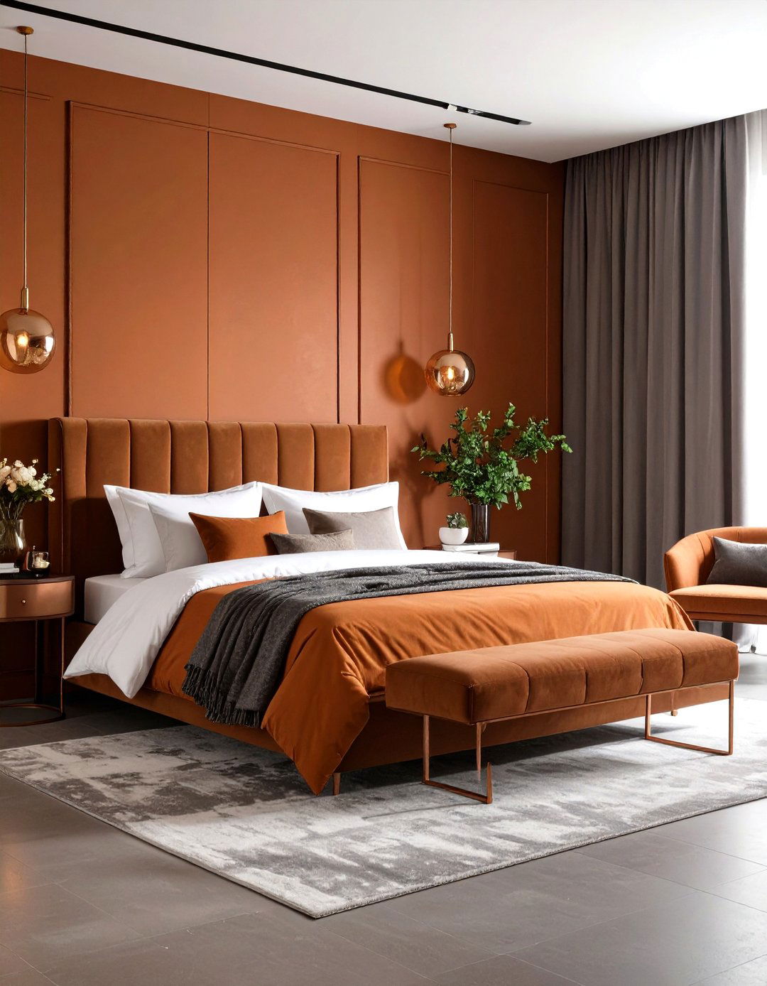 Metal Accented Orange Bedroom for Subtle Glam - 25 orange room ideas