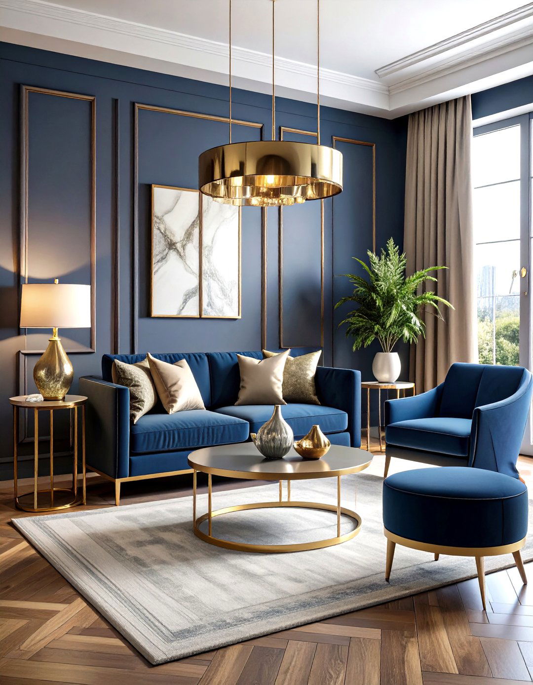 Metallic Accents for Luxe Contrast - 25 navy blue and grey living room ideas