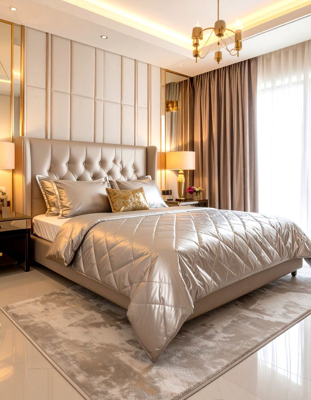 Metallic Bedspread and Chrome Accents Finish the Bedroom - 25 80s bedroom ideas