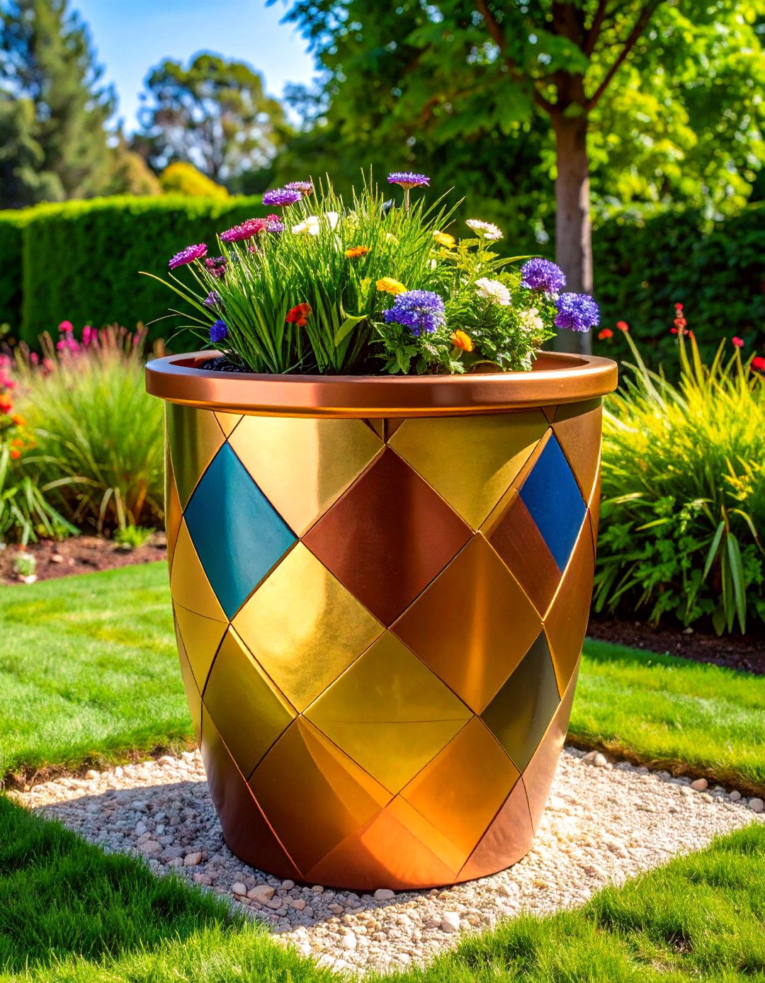 Metallic Color Block Painted Pot - 25 painted pot ideas