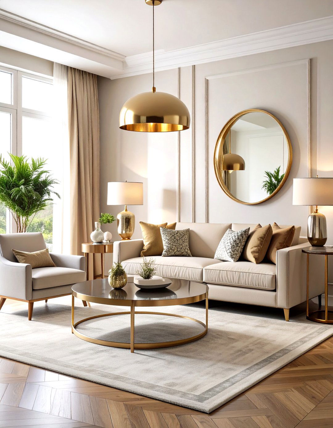 Metallic Highlights Add Subtle Sparkle to a Neutral Living Room - 25 neutral living room ideas