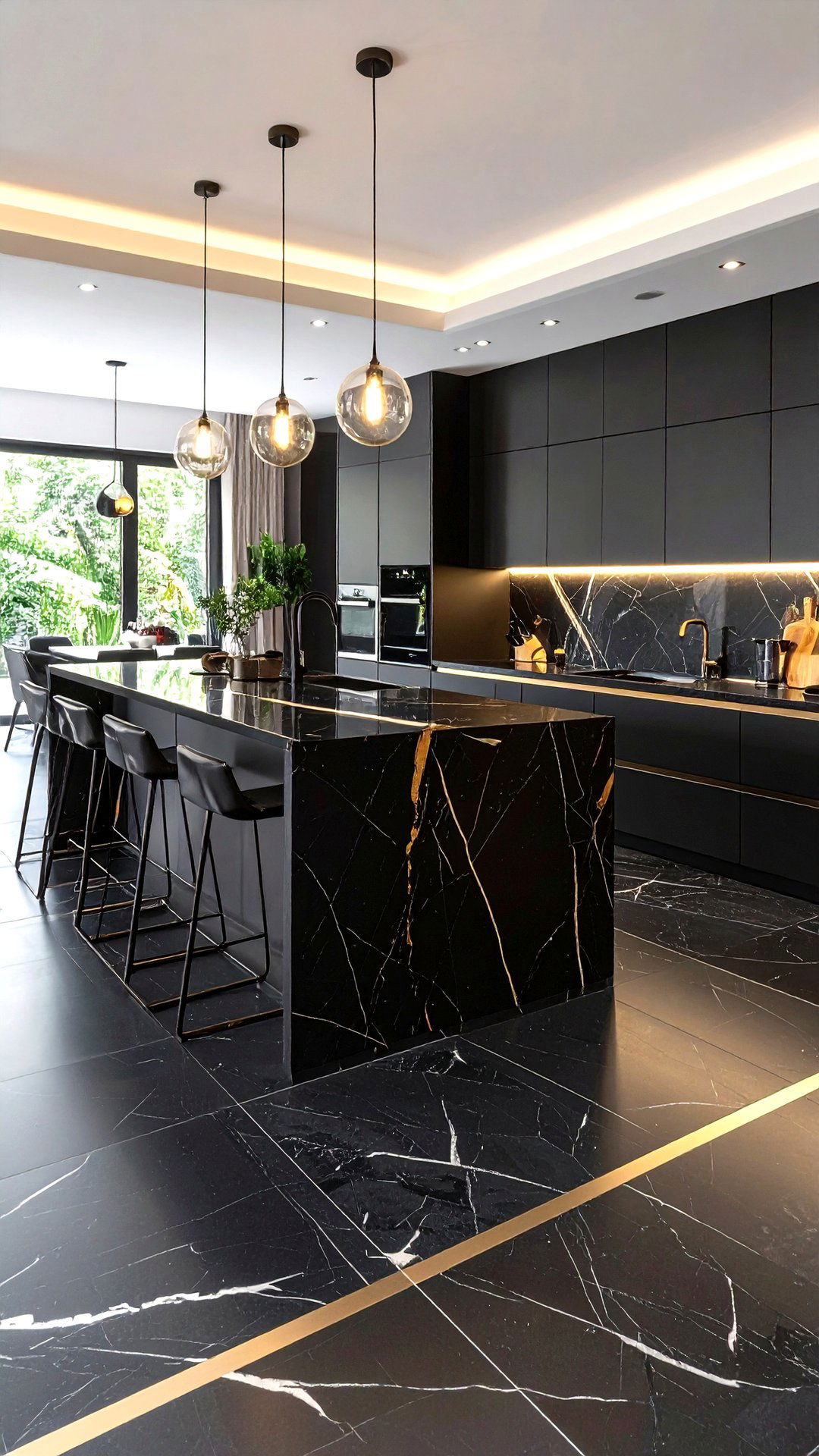 Metallic Inlay Marble Tile - 25 black floor kitchen ideas