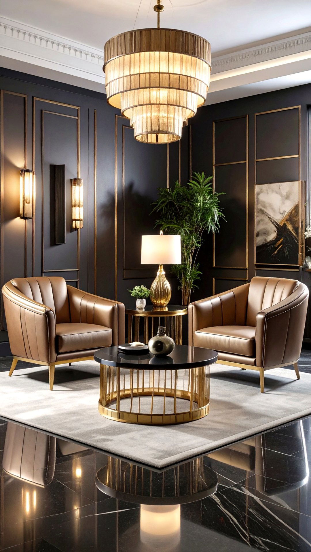 Metallic Leather Accent Chairs Energize the Art Deco Living Room - 25 art deco living room ideas