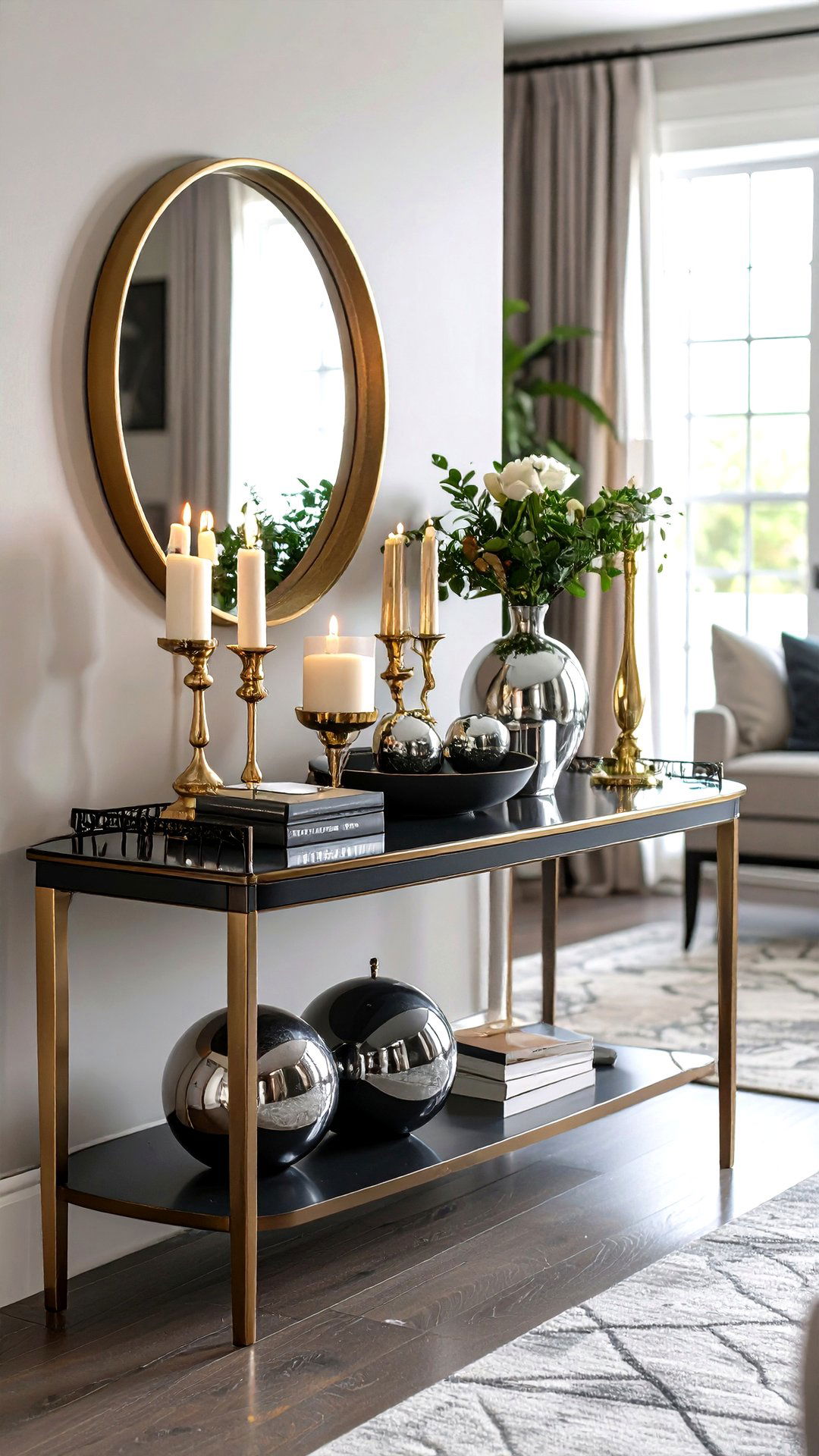 Metallic Moment on a Modern Console Table - 25 console table decor ideas