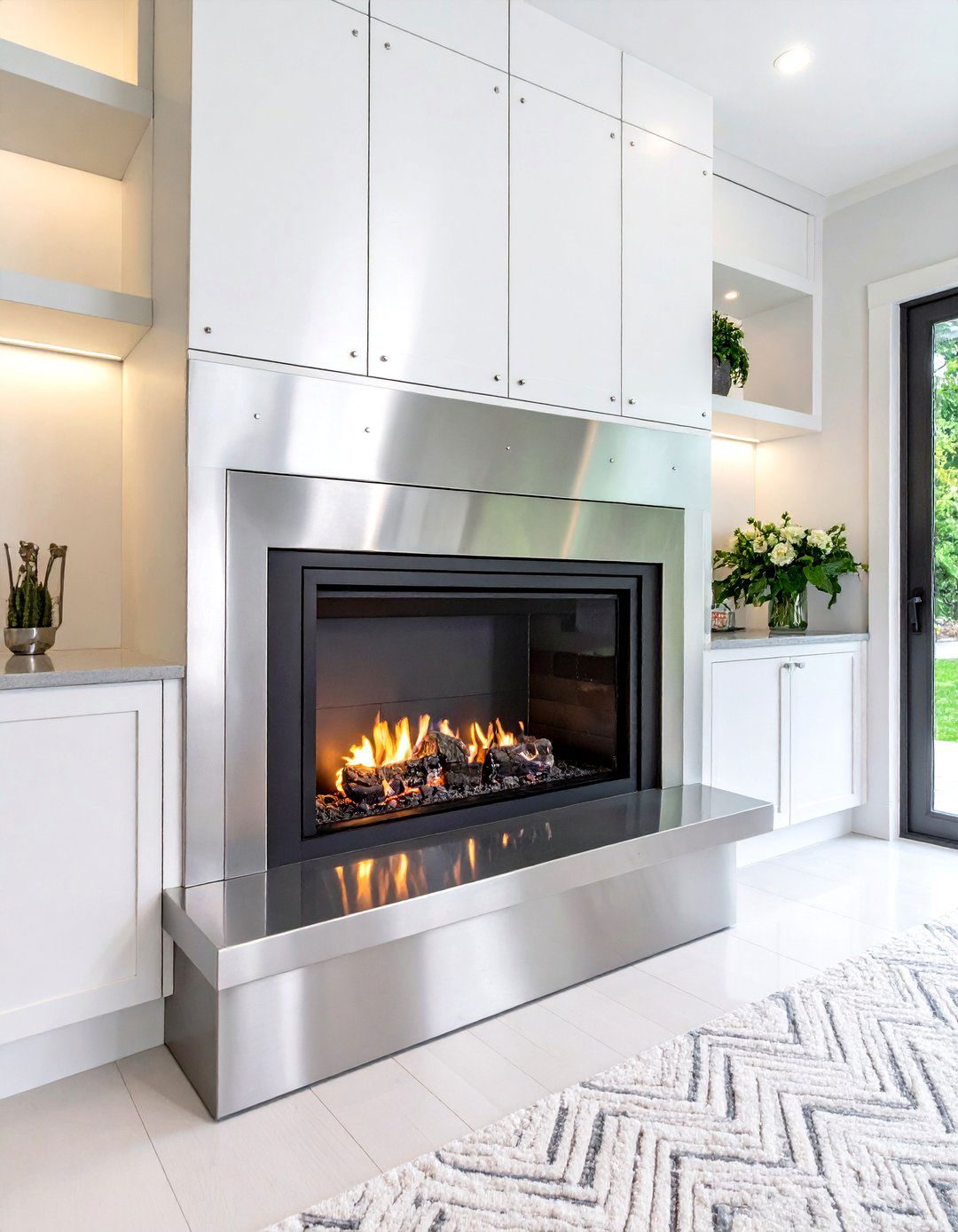 Metallic Stainless Steel Fireplace Backsplash Radiates Modern Edge - 25 fireplace backsplash ideas