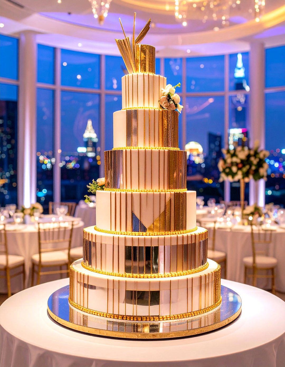 Metallic Striped Cake Becomes an Edible Skyscraper - 25 art deco wedding ideas