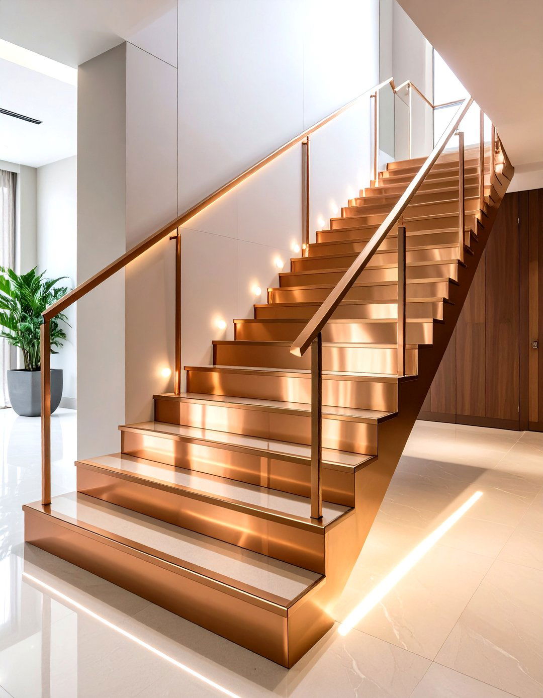 Metallic Trim Painted Stairs Light Up Edges - 25 painted stair ideas