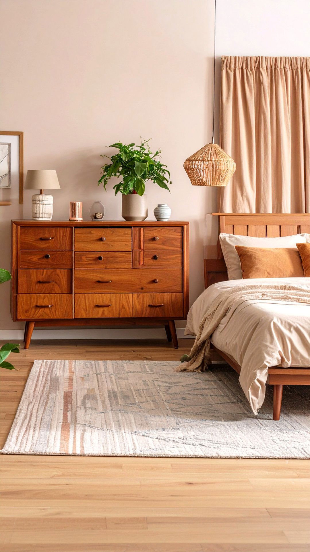 Mid Century Bedroom Layout Highlighting a Statement Dresser - 25 bedroom layout ideas