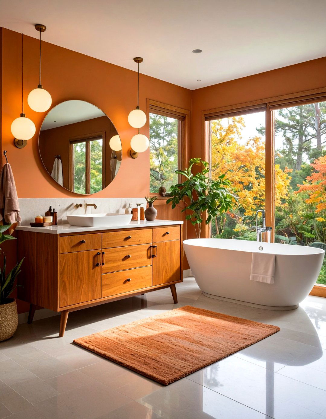 Mid Century Orange and Teak Accents - 25 orange bathroom ideas
