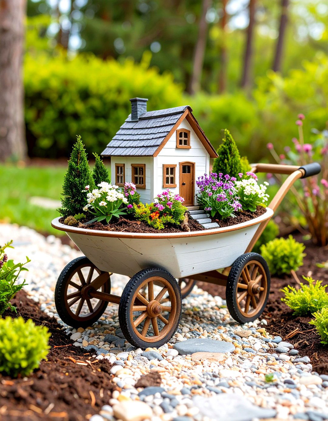 Miniature Wheelbarrow Fairy Garden Wonderland - 25 old wheelbarrow ideas