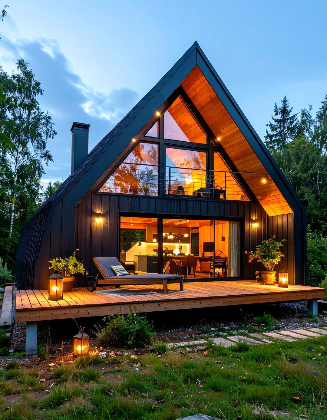 Minimalist Black Steel A Frame with Balcony - 25 a frame house with balcony