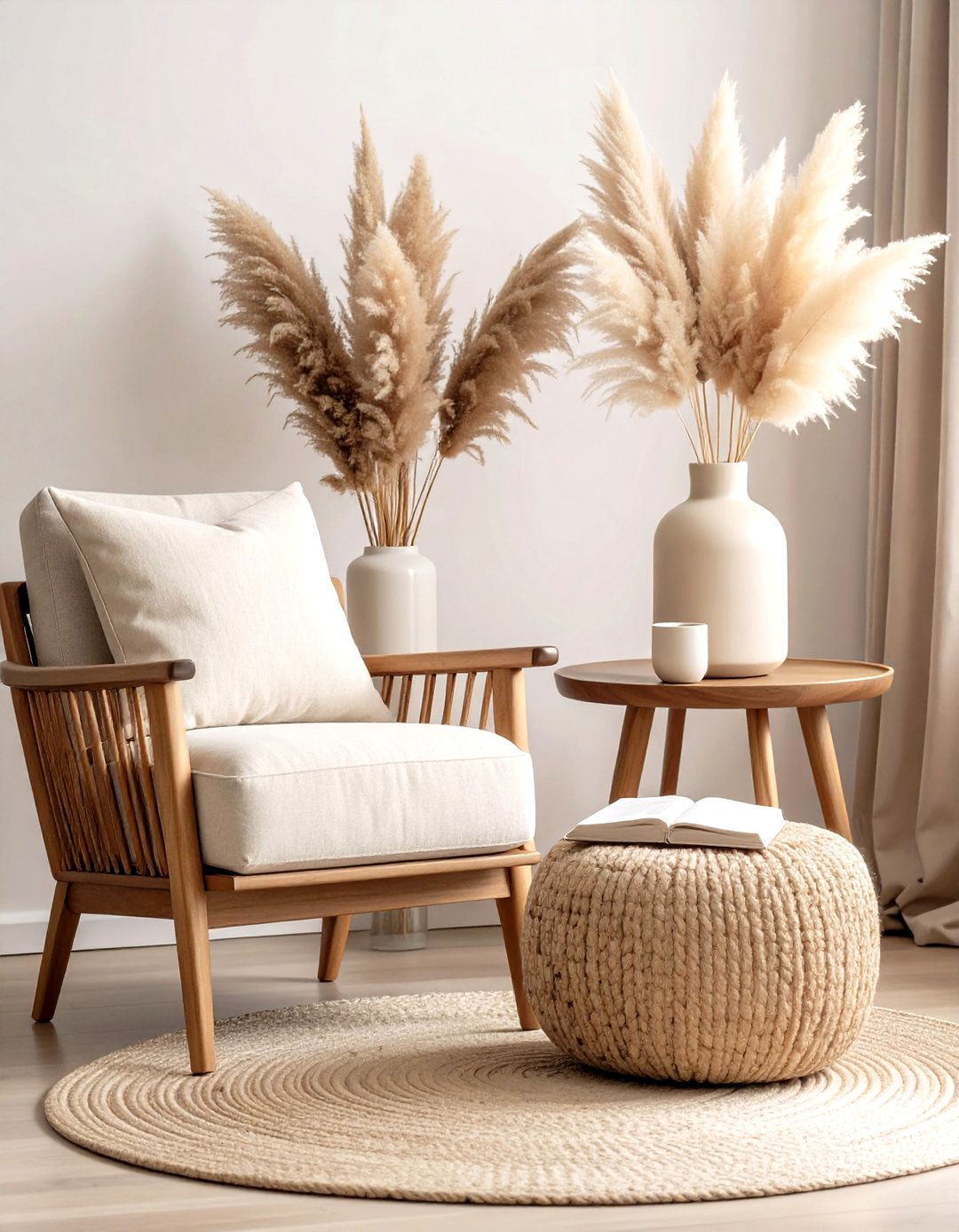 Minimalist Cylinder of Pampas Grass Beside a Reading Chair - 25 pampas grass decor ideas