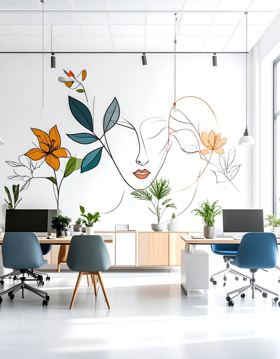 Minimalist Line Art Office Wallpaper for Modern Calm - 25 office wallpaper ideas