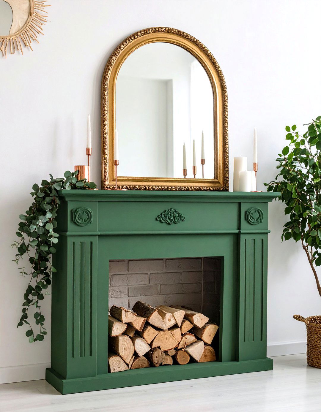 Minimalist Mirror and Copper Candles Mantel - 25 fall mantel decor ideas