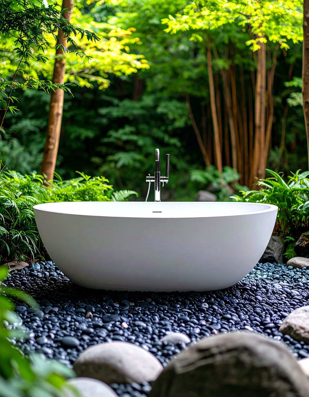 Minimalist Monochrome Zen Tub - 25 outdoor bathtub ideas
