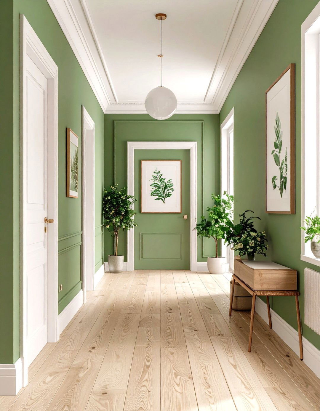 Minimalist Pistachio Green Hallway with White Accents - 25 green hallway ideas