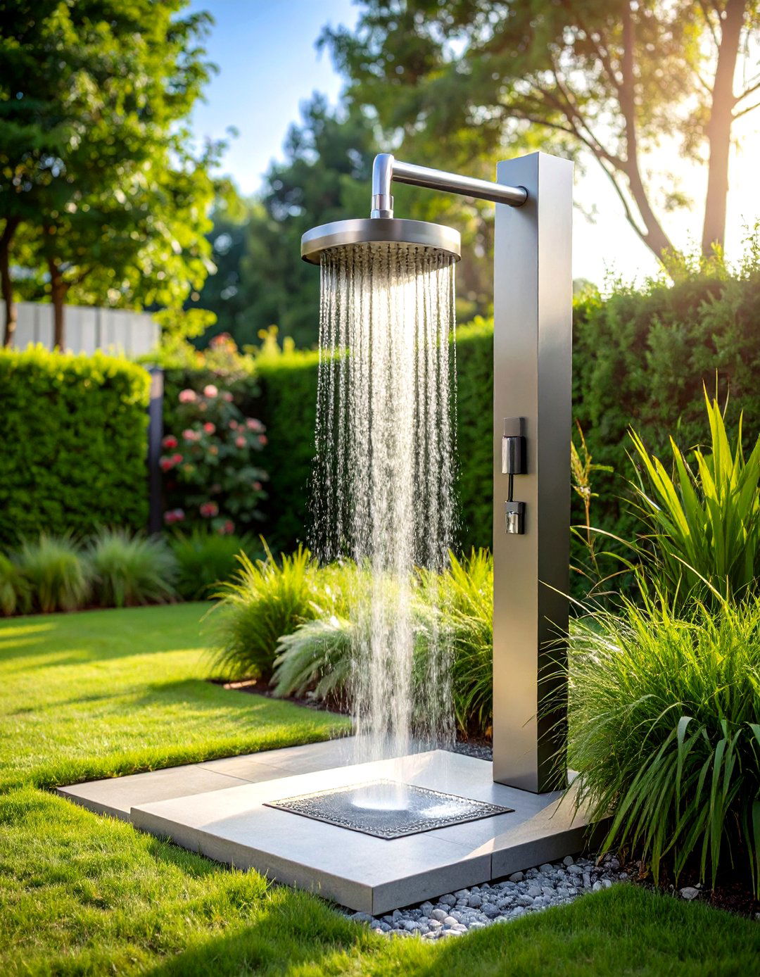 Minimalist Stainless Steel Outdoor Shower - 25 outdoor shower ideas
