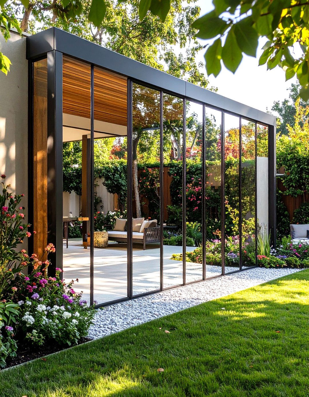 Mirror Wall Reflective Privacy Screen - 25 outdoor privacy screen ideas
