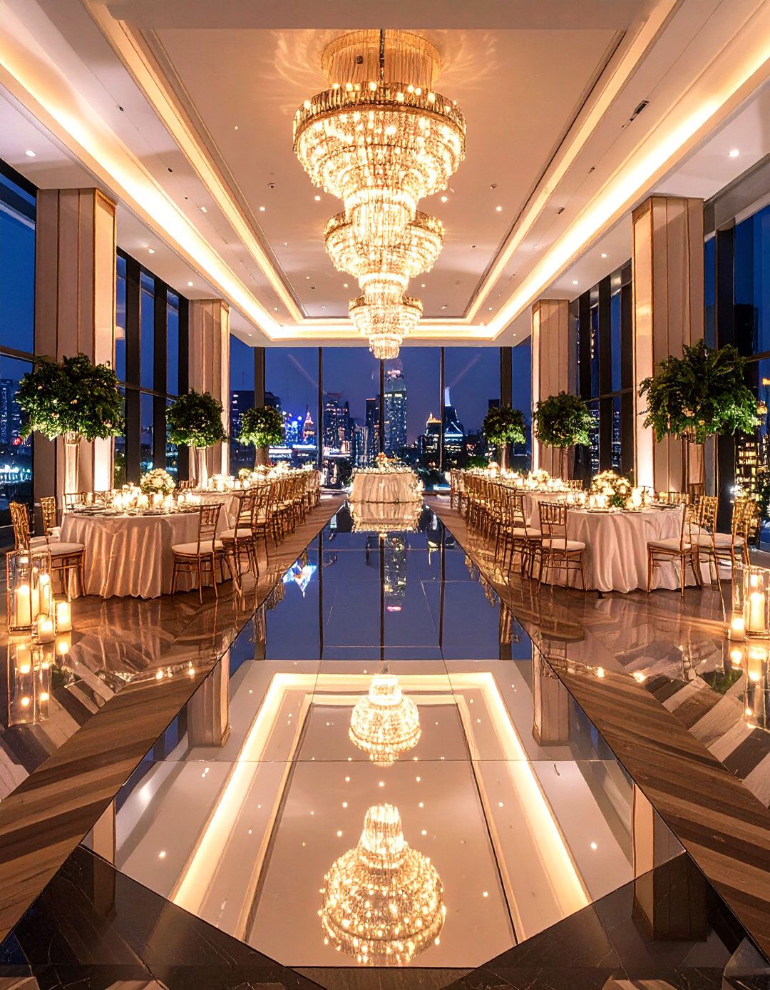 Mirrored Aisle and Dance Floor Create Dazzling Depth - 25 art deco wedding ideas