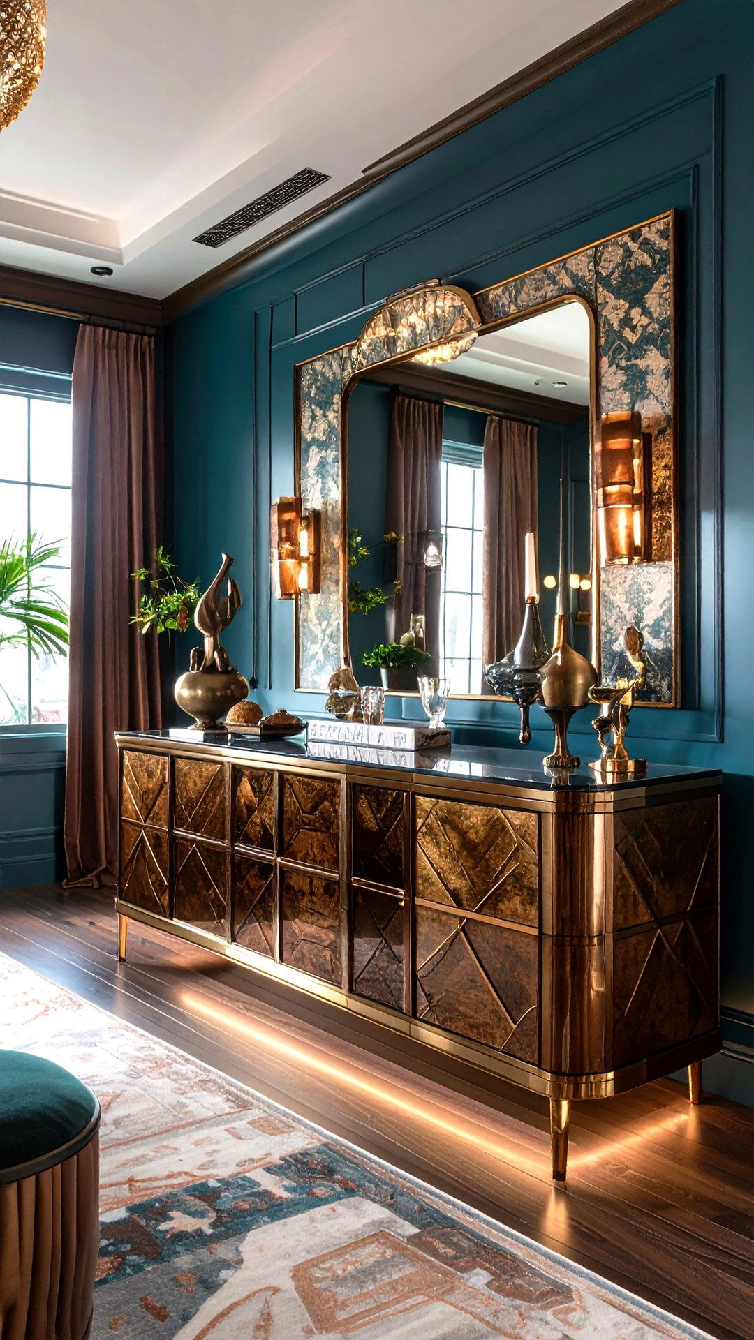 Mirrored Art Deco Dining Room Buffet for Amplified Light - 25 art deco dining room ideas