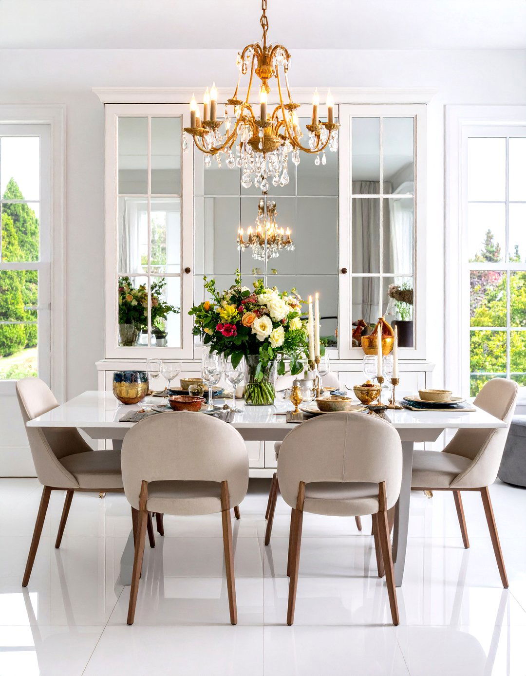 Mirrored Back Hutch for Depth and Shine - 25 dining room hutch ideas