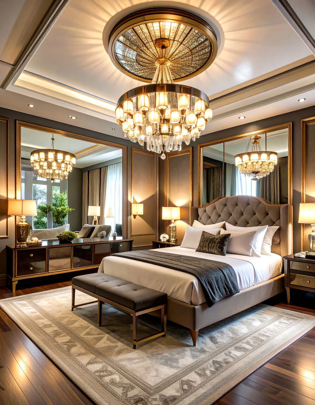 Mirrored Ceiling Medallion for Ultimate Art Deco Bedroom Opulence - 25 art deco bedroom ideas