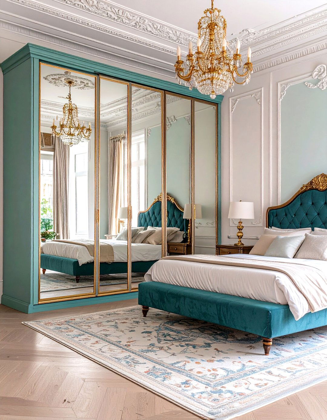 Mirrored Closet Doors to Bounce Light - 25 parisian themed bedroom ideas
