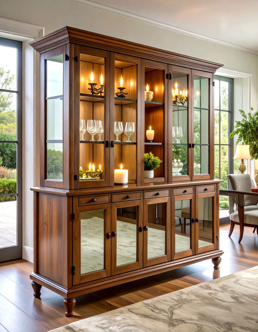 Mirrored Glass Hutch for Glam Dining - 25 dining room hutch ideas