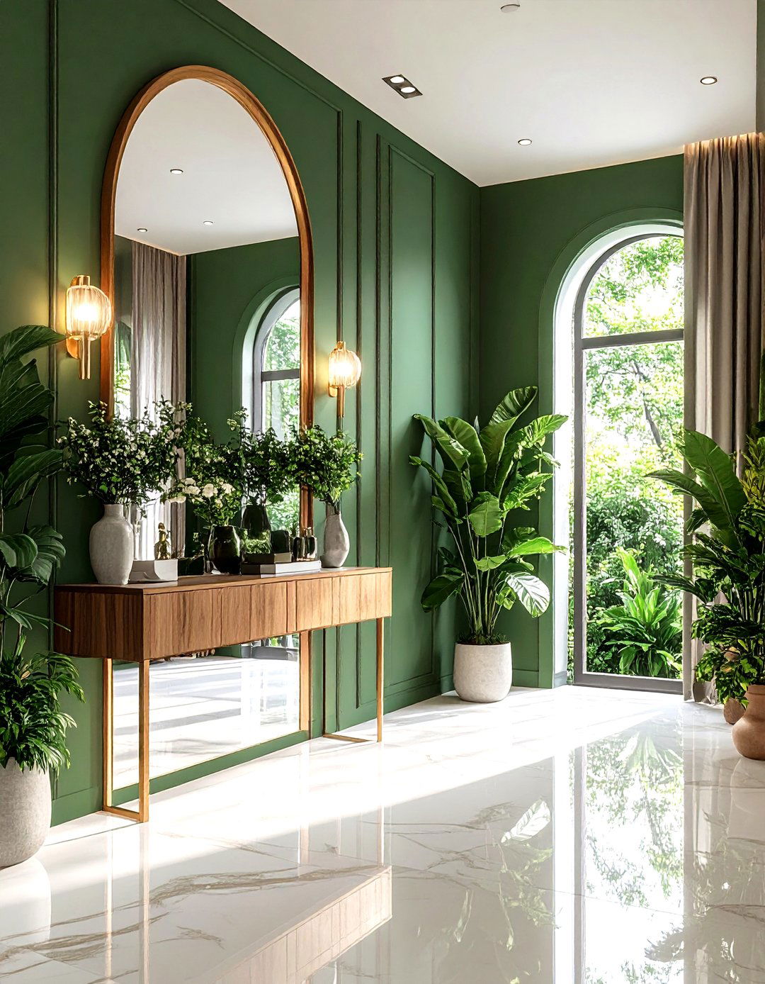 Mirrored Green Hallway to Multiply Light - 25 green hallway ideas