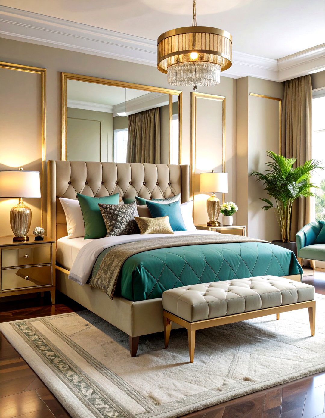 Mirrored Headboard Glamour for an Art Deco Bedroom - 25 art deco bedroom ideas