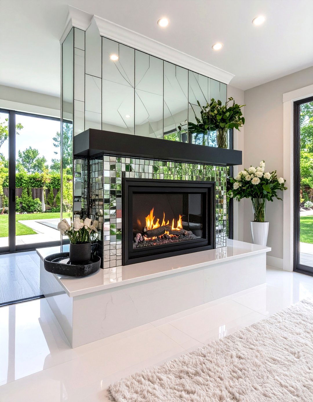 Mirrored Mosaic Fireplace Backsplash Magnifies Small Rooms - 25 fireplace backsplash ideas