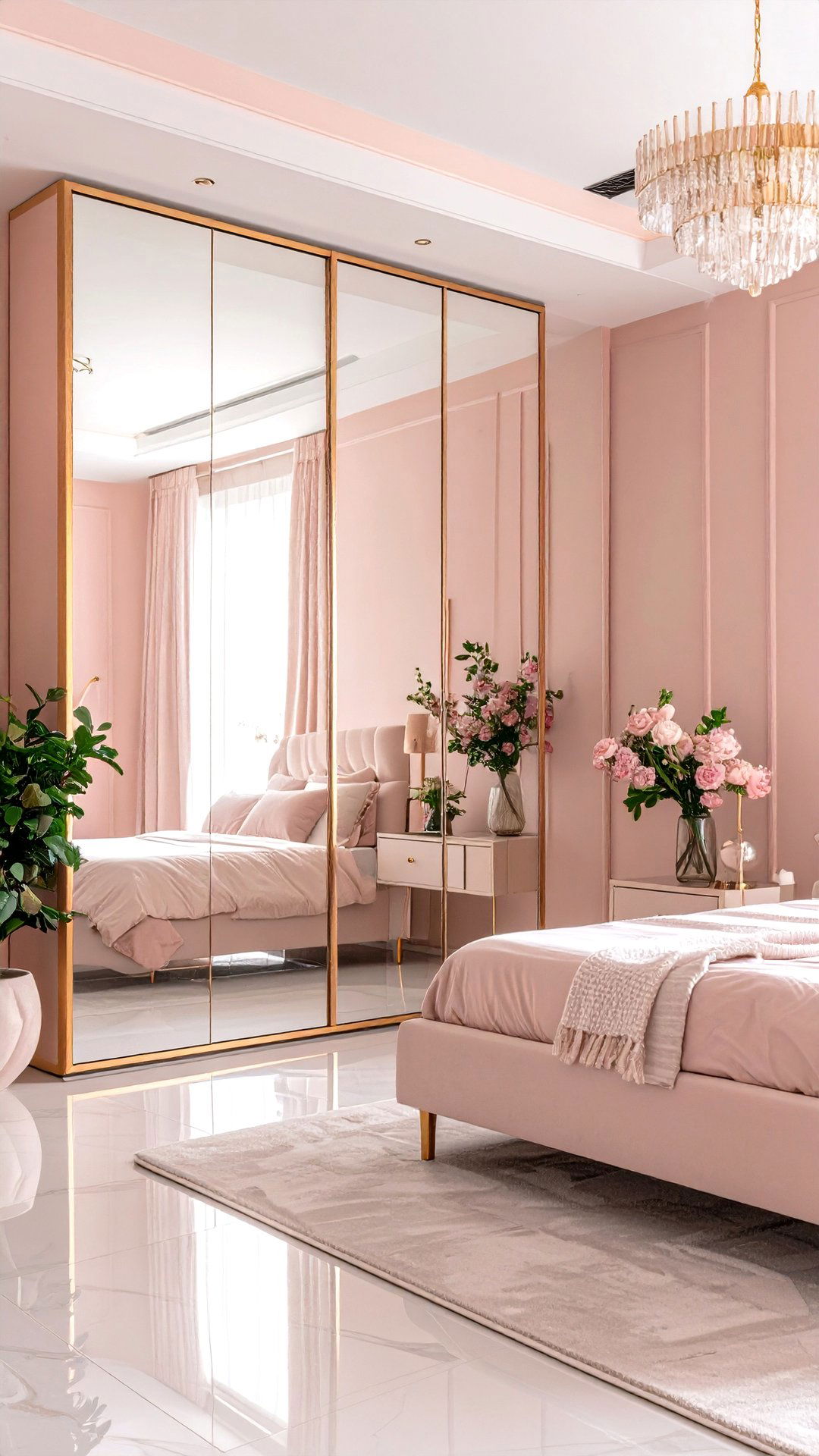 Mirrored Surfaces to Expand Blush Tones - 25 blush pink bedroom ideas