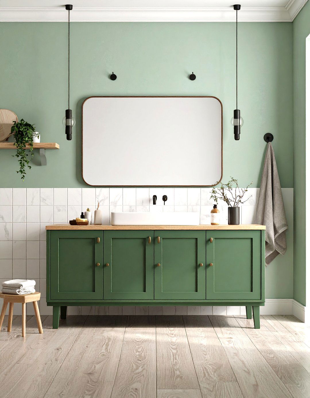 Misted Green Vanity Bathroom in Scandinavian Style - 25 bathroom with green vanity