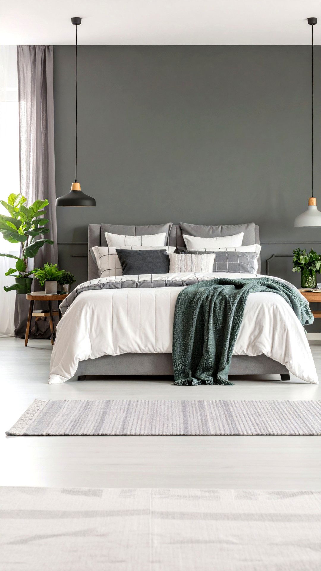 Mix Patterned Bedding in a Grey and White Bedroom - 25 grey and white bedroom ideas