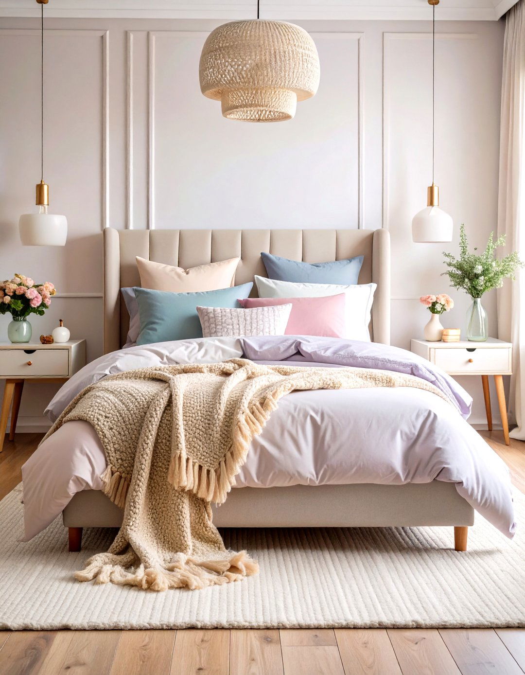 Mix and Match Pastel Bedding Layers - 25 pastel bedroom ideas