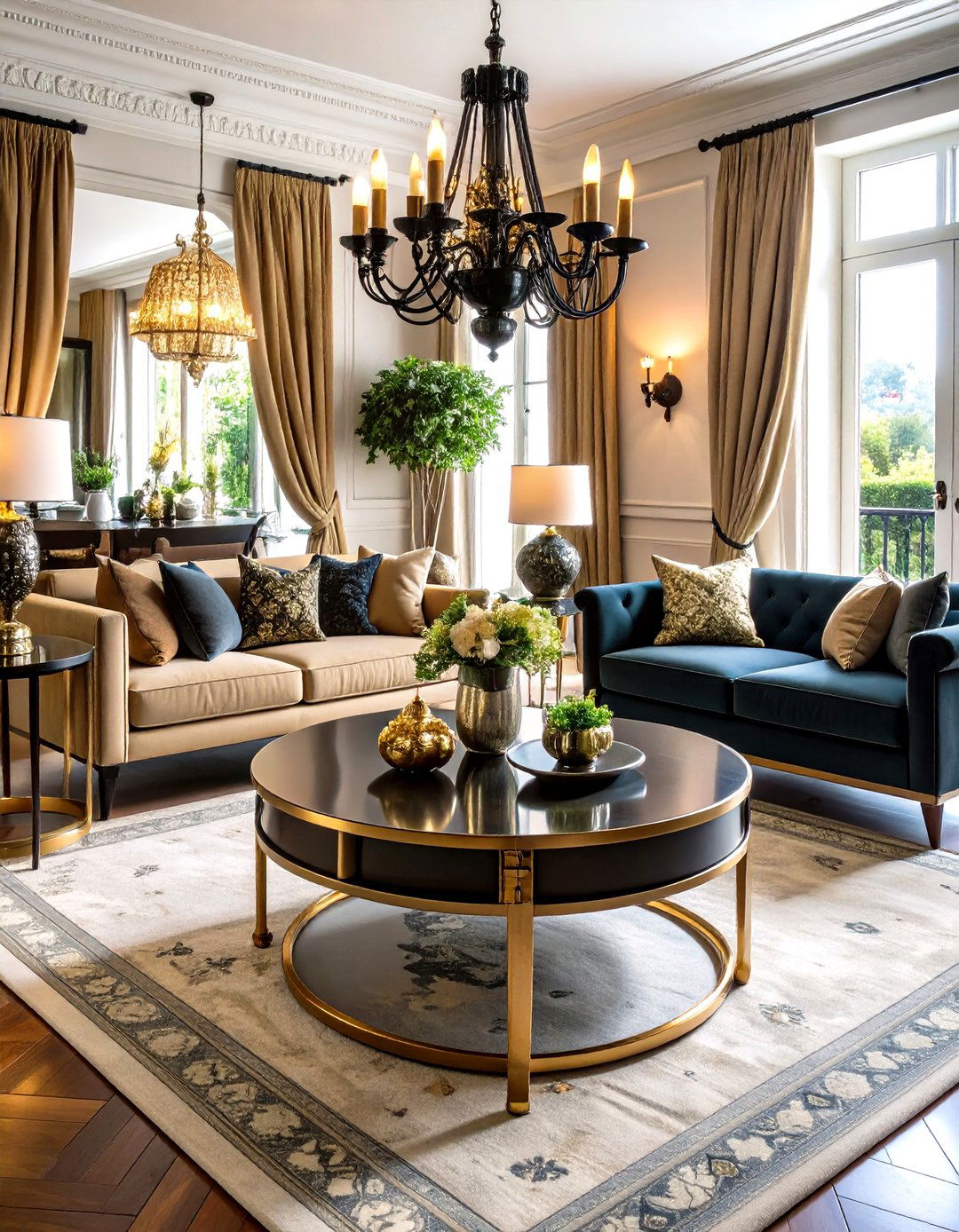 Mix of Brass and Black Iron Adds Edgy Elegance - 25 parisian-style living room ideas