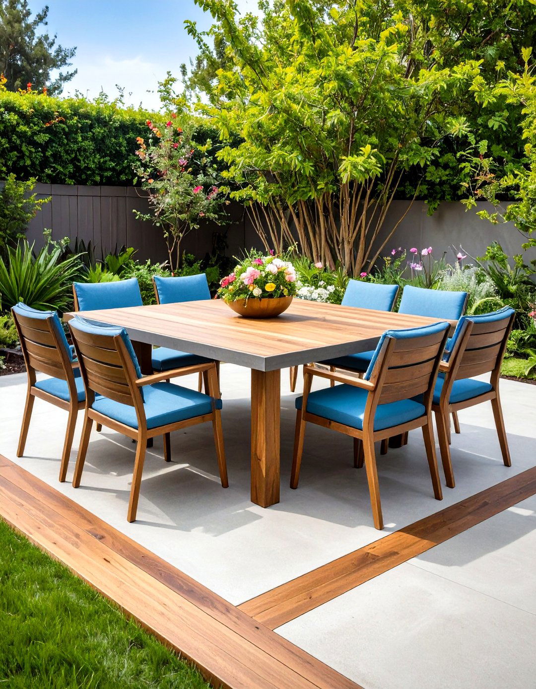 Mixed Material Concrete Wood Dining Pad - 25 outdoor dining area ideas