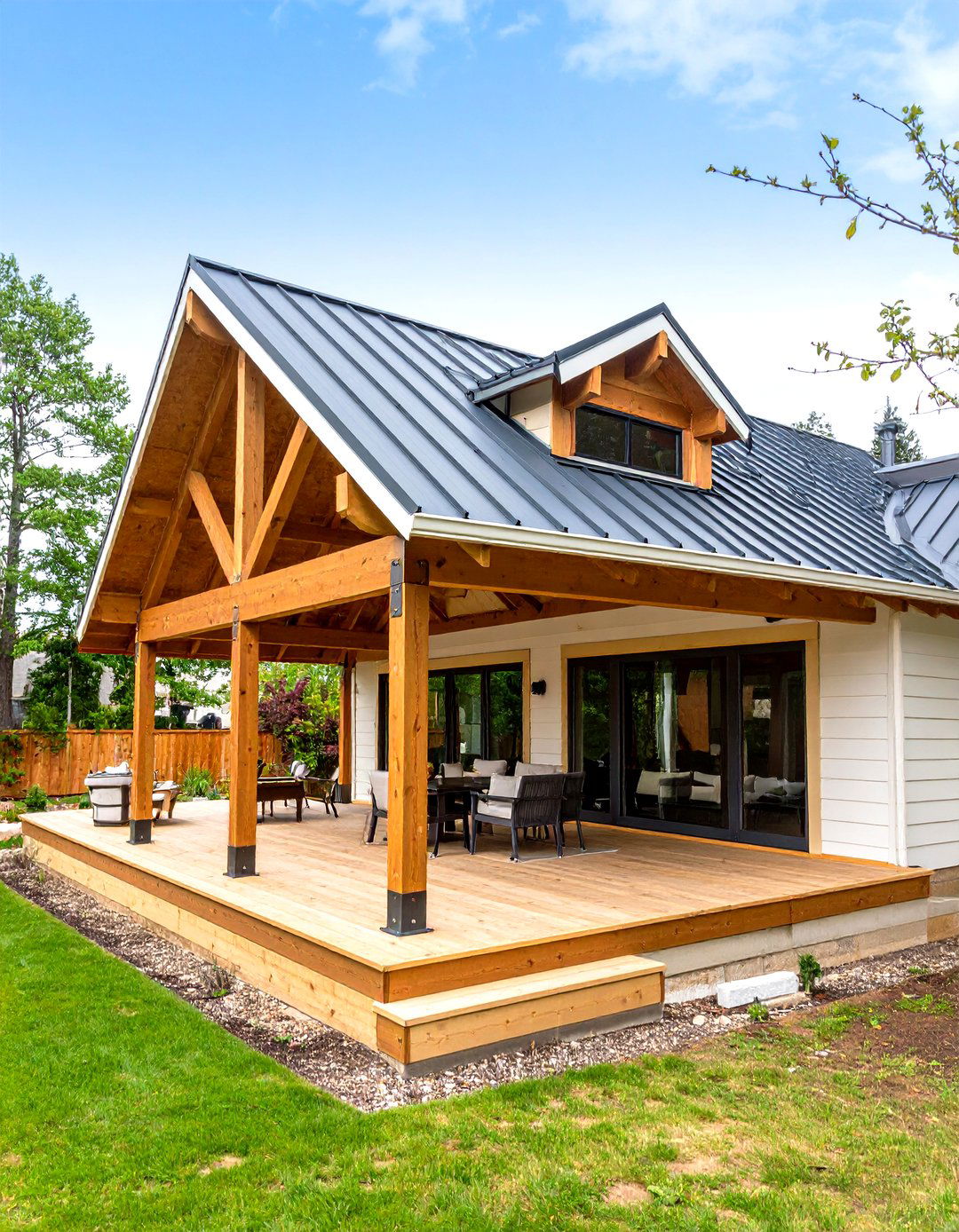 Mixed Material Gable Roof Steel and Wood - 25 gable patio roof design ideas