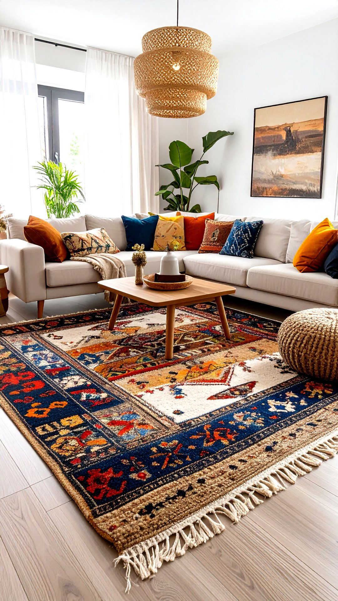 Mixed Material Rugs Build Visual Interest - 25 aesthetic living room ideas