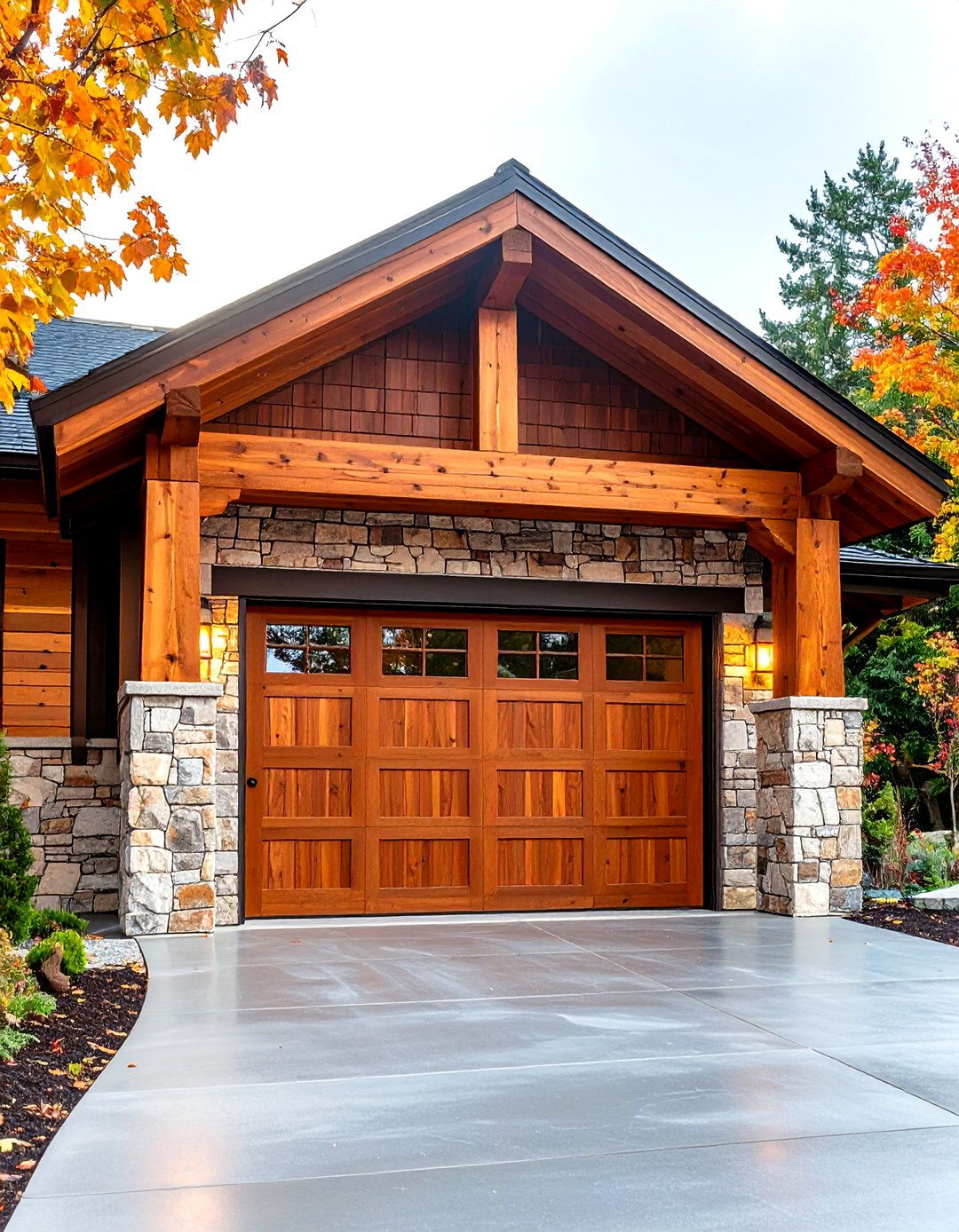 Mixed Material Stone and Wood Trim - 25 exterior garage door trim ideas