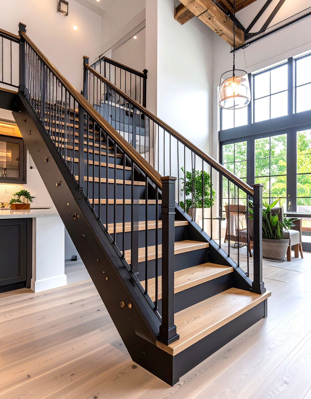 Mixed Metal Modern Farmhouse Stair Railing - 25 farmhouse rustic stair railing ideas