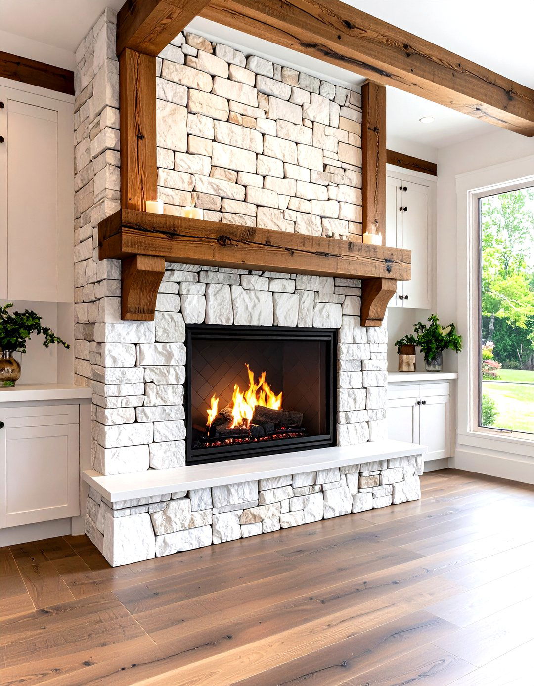 Mixed Stone and Wood Fireplace Backsplash Layers Natural Contrast - 25 fireplace backsplash ideas
