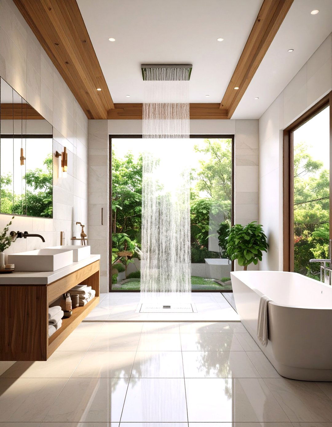 Mixed Tile Sizes Cascade for Subtle Movement - 25 bathroom tile ideas