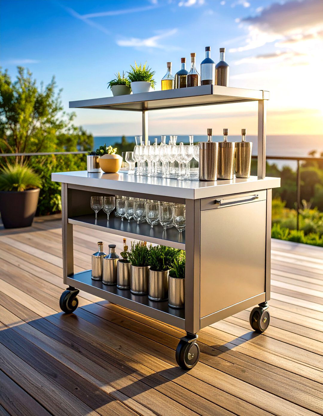 Mobile Bar Cart Adds Serving Flexibility - 25 outdoor kitchen on deck