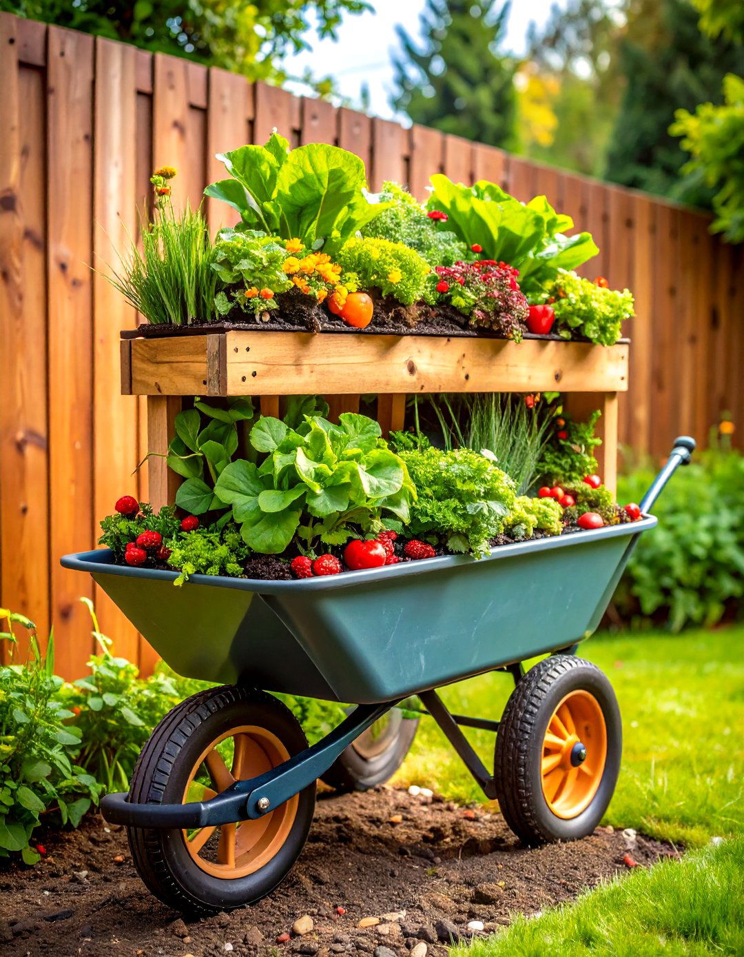 Mobile Wheelbarrow Vertical Garden Wall - 25 old wheelbarrow ideas
