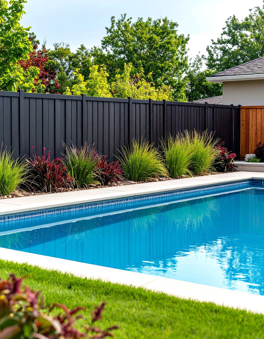Modern Black Metal Fence Accent for an Above Ground Pool - 25 above ground pool landscaping ideas